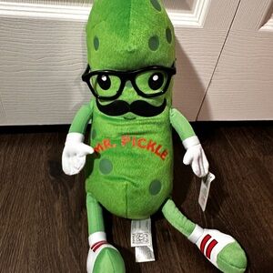 Mr. Pickle with Mustache and Glasses Plush Stuffed Animal Toy 12 inch long NWT